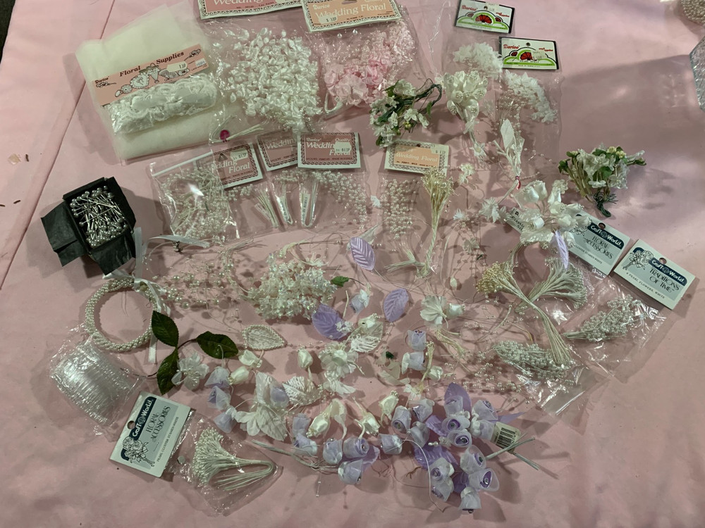 VTG Lot Bridal Floral Beaded Wedding Bouquet & Boutonniere Making Supplies C4