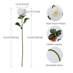 Artificial Flowers, 5Pcs Real Touch Roses, 4.3”Big Flower Head Faux Silk White