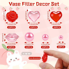 120 Pcs Valentine Vase Filler Decor Acrylic Red Pink Heart Pearls Rose Lip Ornam