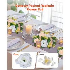 10-Piece Flower Ball Bouquet, 4.72In. Champagne & White Indoor/Outdoor Artificia
