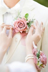 Artificial Dusty Rose Corsage and Boutonniere Set – Ideal for Weddings & Parties