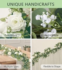5.91FT Artificial Eucalyptus Garland with Flowers, Fake Rose 2PCS Ivory White