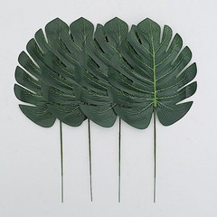 28 Green Gold Assorted SILK LEAVES Artificial Palm Tropical Monstera Stems Party