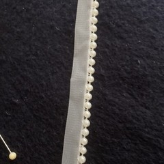 WHITE BRIDAL TRIM PEARLS ON DOUBLE TULLE SOLD BY YARD BD 13