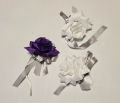 Wedding Bouquet Set Of 18, Bridal Bouquets Corsages Boutonnieres Purple Silver