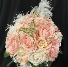 Bridal Bouquet Bride Flowers Floral Roses Pearls Rhinestone Brooch Wedding NEW