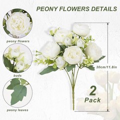 2 Packs Peonies Artificial Flowers, White Artificial Peonies, Centerpiece Table