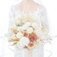 Artificial Rose Bridal Bouquet Ribbon Beaded Wedding Handheld Prop Decoration