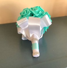 Small teal blue bridal bouquet with real touch roses