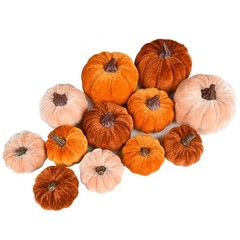 Lvydec Velvet Pumpkins Set Harvest Decoration, 12pcs Assorted Size Orange