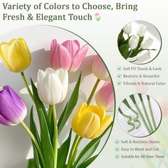 12 Pcs Tulips Artificial Flowers Real Touch Tulips Fake Faux Tulip White