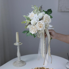 Wedding Bouquets for Bride Bridesmaid,White Champagne Artificial Roses Flowers f