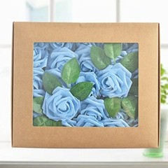 Artificial Rose, 25pcs Foam Artificial Flowers with Stem for Home Aqua Blue