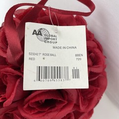 Red Rose Silk Flower Pomander 7″ Kissing Ball Wedding Pew, Home Decoration