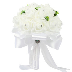 Elegant Crystal Pearl Bridal Bouquet with Satin Ribbons and Rhinestone Accents f