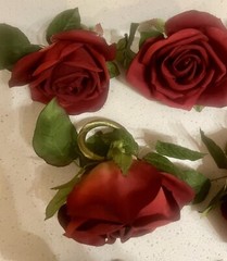 7 Burgundy Red Napkin Candle Rings Silk Roses Wedding Party Flowers Centerpiece