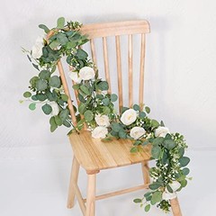 4 Pack Artificial Eucalyptus Flower Garland with Roses, Fake Rose 4PCS White