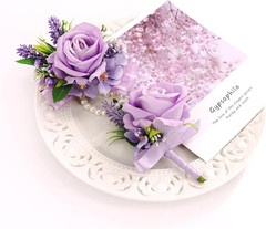 Purple Corsage and Boutonniere Set for Wedding Prom, Artificial Flower Wrist …
