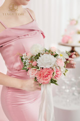 Coralpink Bridesmaid Bouquets Set of 4 – Silk Wedding Flowers Decor