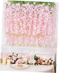 12 Pack Hanging Wisteria Flowers, 3.6 Feet Artificial 12 Pcs Light Pink