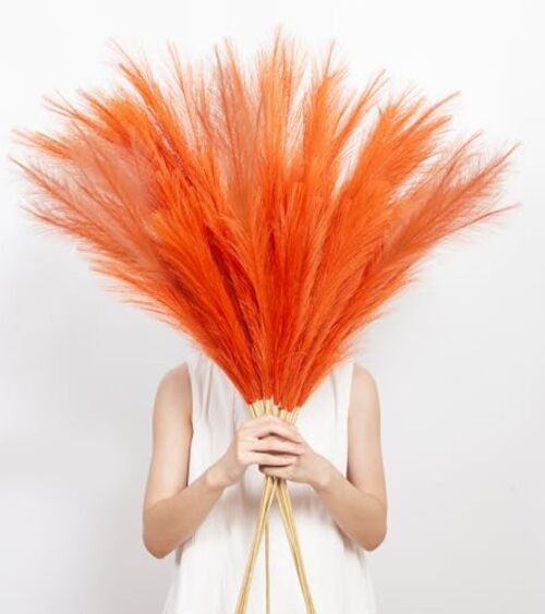 9 Pcs 45″ Tall Pampas Grass Orange Decor, Long Stem 9 Pcs 45″ Orange Style