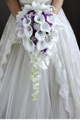 Bridal Bouquet, Wedding, Calla Lilies, Waterfalls, Water Drop Style-Purple