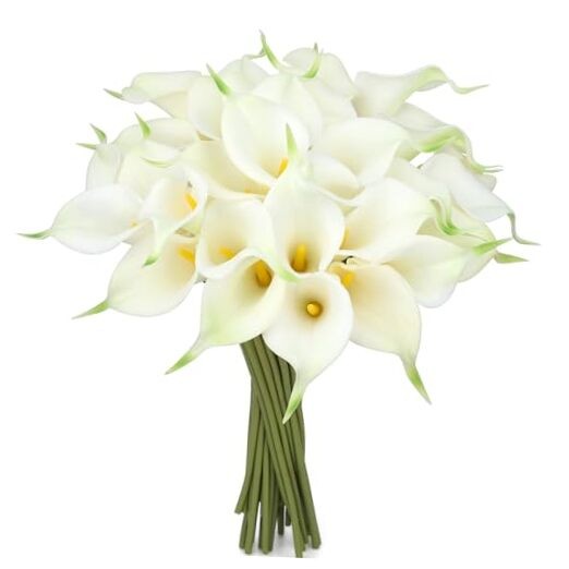 24 Pcs Artificial Flowers Fake Calla Lily Silk Flower Real Touch for White
