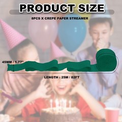 8 Rolls Crepe Paper Streamers 656ft Rainbow Streamers, Dark Green