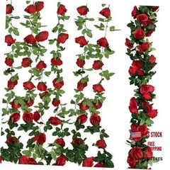 4Pcs (30 FT) Rose Vine – Lifelike Artificial Flower Garland, Silk Rose Red