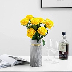 12 PCS Artificial Flowers Roses Silk Flowers Fake Long Stem Artificial Yellow
