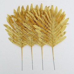 28 Green Gold Assorted SILK LEAVES Artificial Palm Tropical Monstera Stems Party