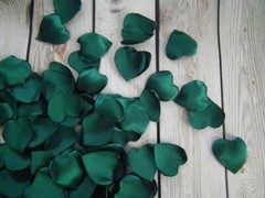 Heart shaped dark green satin rose petals, 50 count artificial petals