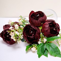 10 BURGUNDY 3″ Faux SILK PEONY FLOWER Heads Wedding Party Events Decorations