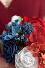 Set of 4 Red & Navy Blue Bridesmaid Bouquets – Silk Flower Wedding Decor
