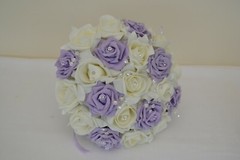 Wedding bouquet posy flowers in LILAC. Flower girl wand, grooms buttonhole