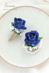 Sophisticated Royal Blue Flower Wrist Corsage & Boutonniere – Wedding Essentials
