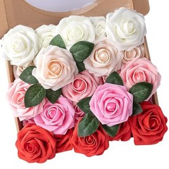 Artificial Flowers Real Looking Artificial Roses with Stems 25pcs Series Red