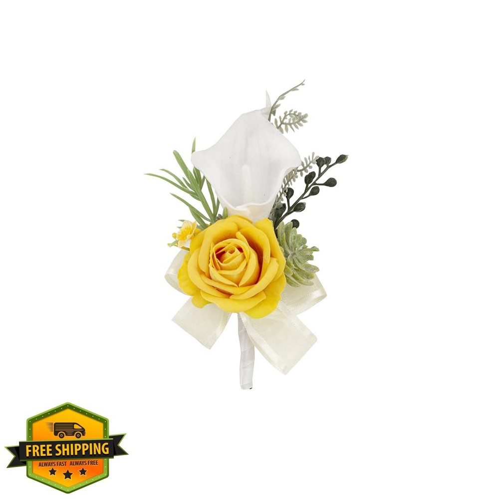 Floinla 1pc Yellow Calla Lily Sunflower Boutonniere for Men