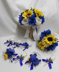 Rustic Package Silk Flower Wedding Bridal Bouquet Sunflower Royal Blue Burlap