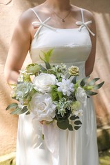 Bridal Bouquet White Rose 11 Inch Artificial Shower Anniversary Prop Home Decor