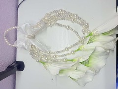 Luxury Pearl Bridal Bouquet | Wedding Flower with White Lilies & Rhinestone Bow