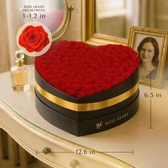 100 Petite Preserved Roses, Large Shaped Box, 100 Red
