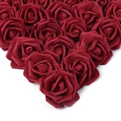 100 Pcs Burgundy Foam Fake Rose Flower Heads for DIY Wedding & Home Decor
