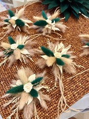 Lot Of 6 Corsages Dried Flowers/paper Flower (main) Handmade Wedding Emerald