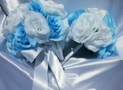 20 Pc Wedding Bouquet Set, Light Blue Roses, White Roses, Bridal Bouquet Package