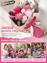 Bessol Flowers for Delivery Preserved Small, Pink Flower Bouquet