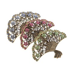 3Pcs Chinese Fan Brooch Pins Multi Color Zinc Alloy for Wedding and Party