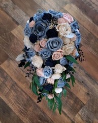9PC Dusty Blue Pink Sola Wood Bridal Bouquet Artificial Blush Wedding Flower Set