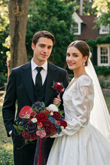 Burgundy Navy 11″ Artificial Wedding Bouquet for Bride & Bridesmaids