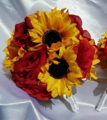 17 Piece Wedding Bouquet Set, Red Roses, Yellow Sunflowers, Bouquet Package